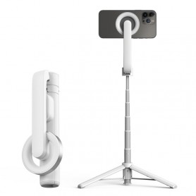 Trépied magnétique pour perche à selfie, tige stabilisatrice portative avec télécommande (blanc)
