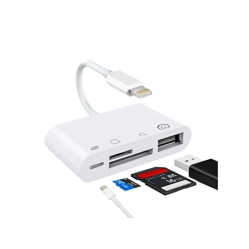 Lecteur de carte SD pour smartphone 4 en 1 compatible iPhone/USB-C/Android  OTG avec TF/SD Carte - Chine Lecteur de carte de crédit mobile Royaume-Uni  et près du lecteur prix
